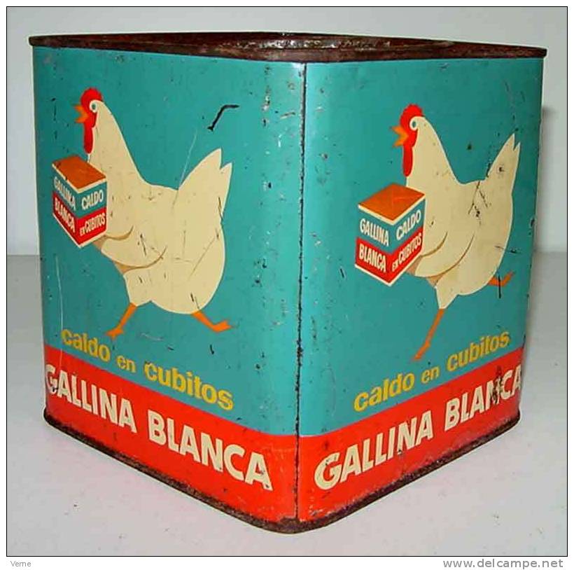 Caja Antigua Hojalata Litografiada Con Publicidad Gallina Blanca - Antigua Caja De Caldo En Cubitos Gallina Blanca. 15 X - Scatole