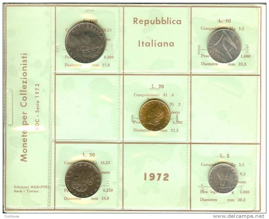 Divisionale Privata Repubblica Italiana 1972 (5 Monete) - Jahressets & Polierte Platten
