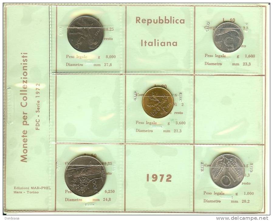 Divisionale Privata Repubblica Italiana 1972 (5 Monete) - Jahressets & Polierte Platten