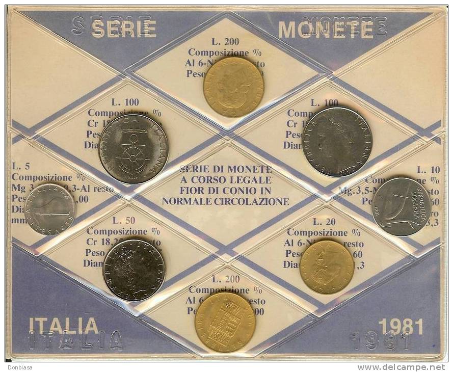 Divisionale Repubblica Italiana 1981 (8 Monete - Serietta) - Jahressets & Polierte Platten