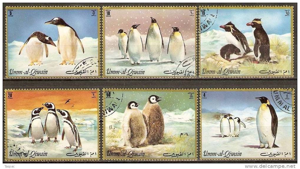 Umm Al Qiwain 1972 Mi# 630-635 A, Block 51 Used - Penguins - Umm Al-Qiwain