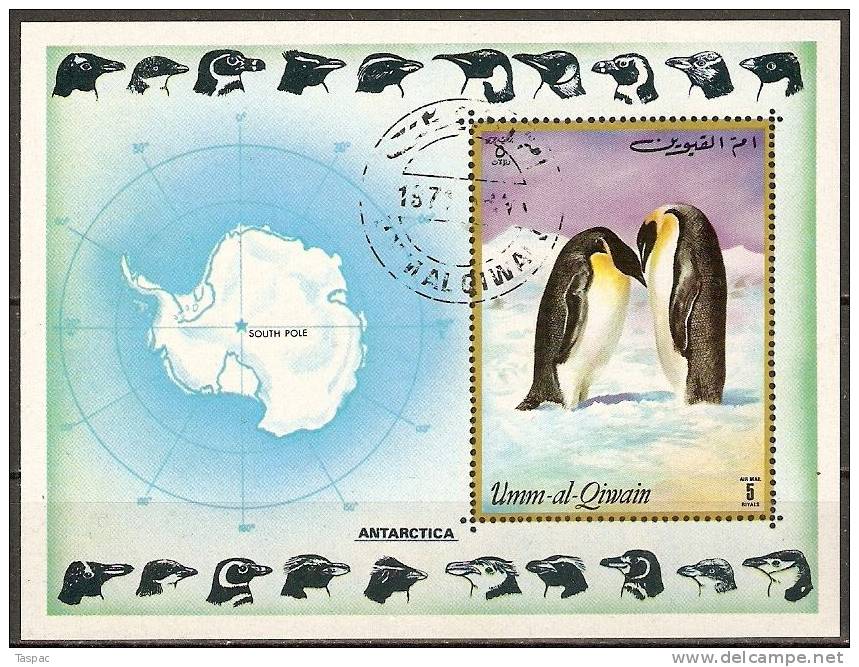 Umm Al Qiwain 1972 Mi# 630-635 A, Block 51 Used - Penguins - Umm Al-Qiwain