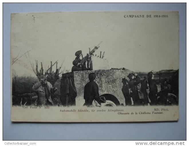 Vintage CA 1900 Postcard AK France World War I Automobile Blindee Tir Contre Aeroplanes Campagne 1914-1916 - War 1914-18