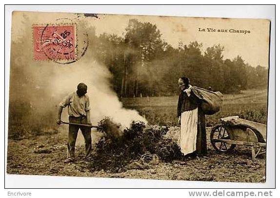 Cpa La Vie Au Champs - FEU DE BROUSSAILLES Hommes Et Femme Brouette - Crías