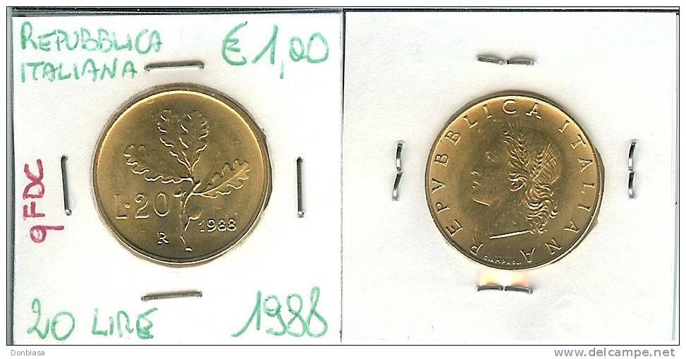 Repubblica Italiana: 20 Lire 1988 QFDC - 20 Liras