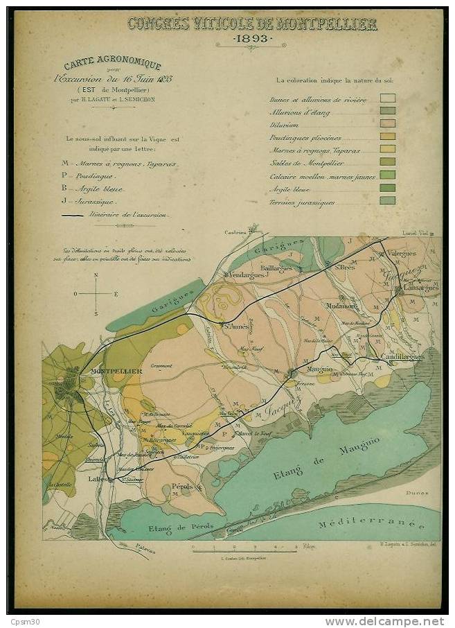 CARTE AGRONOMIQUE DU CONGRES VITICOLE DE MONTPELLIER 1893 - Inaugurations