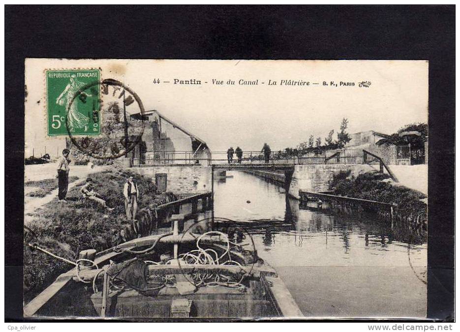 93 PANTIN Canal, Platrière, Usine, Animée, Péniches, Ed BF 44, 191? - Pantin