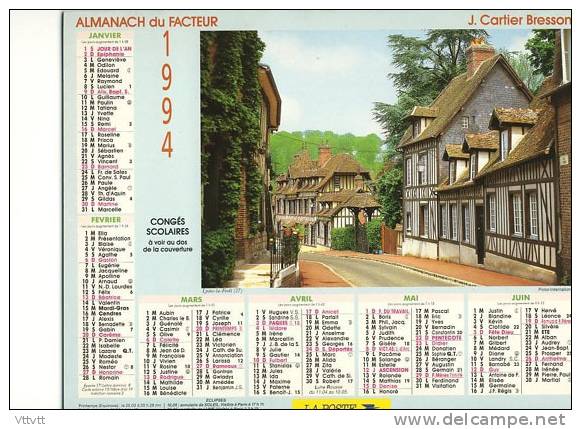 Almanach Du Facteur 1994, Lyons-La-Fôrét (27, Eure), La Rochepot (Côte D'Or), J. Cartier Bresson, TBE. - Tamaño Grande : 1991-00