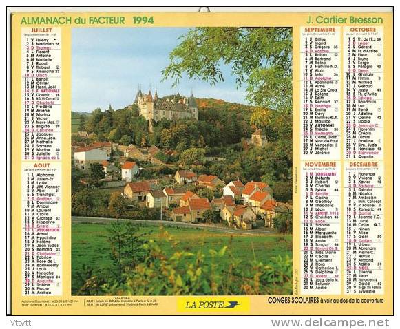 Almanach Du Facteur 1994, Lyons-La-Fôrét (27, Eure), La Rochepot (Côte D'Or), J. Cartier Bresson, TBE. - Tamaño Grande : 1991-00