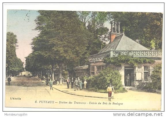 92 )FL) PUTEAUX, STATION DES TRAMWAYS, Entrée Du Bois De Boulogne, ANIMEE, Colorisée N° 6 Abeille édit - Puteaux