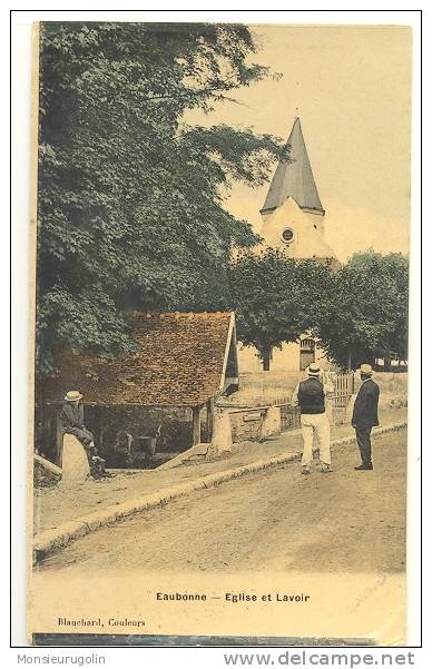 95 )FL) EAUBONNE, Eglise Et Lavoir, ANIMEE, Blanchard édit, Colorisée, Aspect Vernissé /** - Ermont-Eaubonne