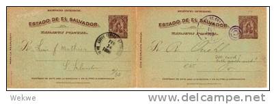 Sal015/  EL SALVADOR - Doppelkarte 1899, Allegorie, Beide Teile Gestempelt - El Salvador
