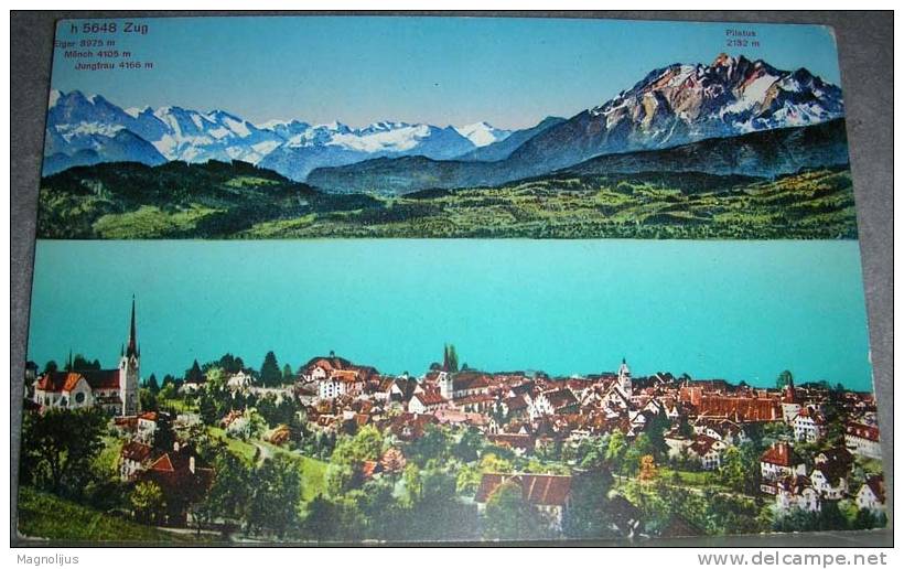Switzerland,Zug,General View,Total,Lake,Mountains,vintage Postcard - Zugo