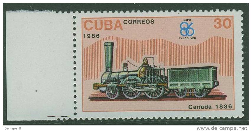 Cuba 1986 Mi 3021 YT 2698 Sc 2867 ** First Locomotive Canada (1836) -Expo´86 Vancouver - Treinen