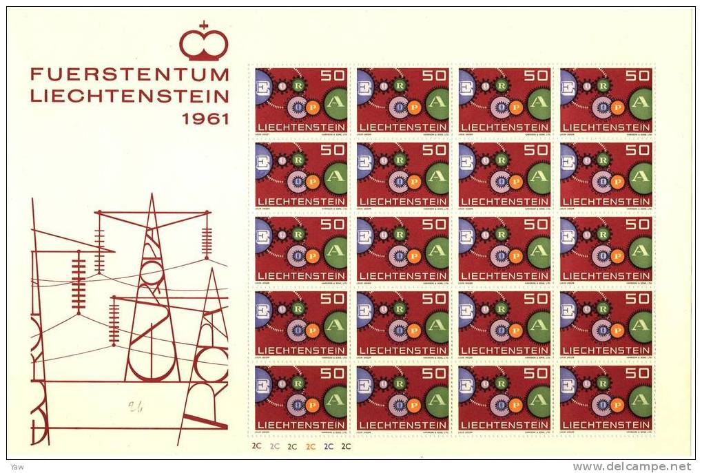 LIECHTENSTEIN 1961  EUROPA, MINI-FOGLIO DA 20 FRANCOBOLLI. YT 364. PERFETTO*** - Ungebraucht