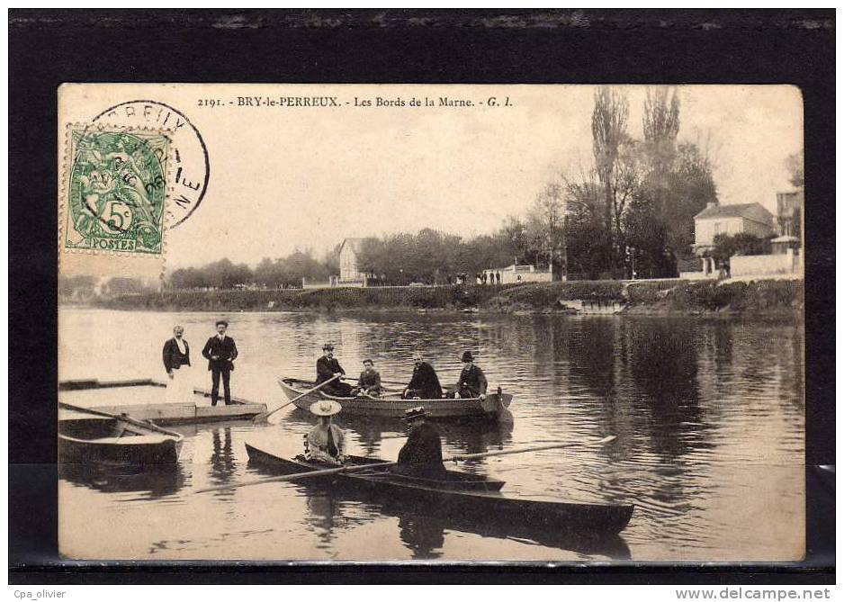 94 BRY LE PERREUX Bords De Marne, Animée, Barques, Beau Plan, Ed GI 2191, 1908 - Bry Sur Marne