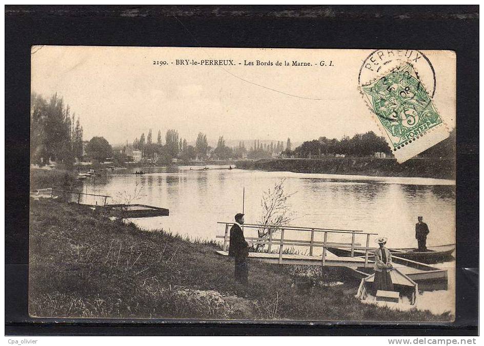 94 BRY LE PERREUX Bords De Marne, Animée, Débarcadère, Ed GI 2190, 1908 - Bry Sur Marne