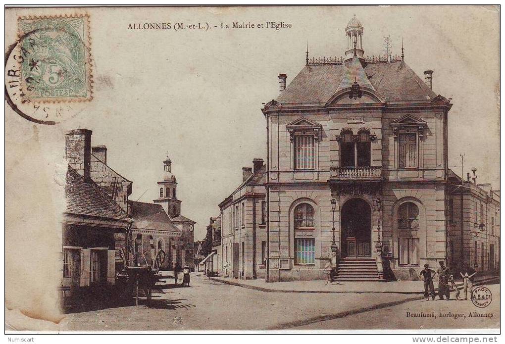 SUPERBE CPA..D ALLONNES..ANIMEE..BELLE VUE DE LA MAIRIE ET L'EGLISE.. - Allonnes