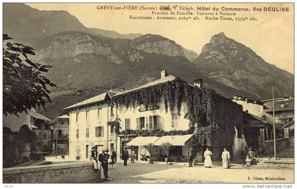 CPA (73)  GRESY SUR ISERE Hotel Du Commerce VVE DEGLISE - Gresy Sur Isere