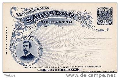 Sal034/  EL SALVADOR - Wappen-Ganzsache 1897 Mit General Im Zierrahmen - El Salvador