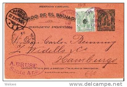 Sal038/ EL SALVADOR - GA 53, Zusatzmarke (1899) Michel 187 II, Santa Ana-Hamburg - Salvador