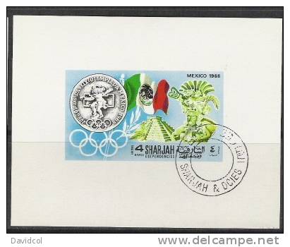 Q361.-.SHARJAH - IMPERFORATE SHEET .- SPORTS : OLYMPICS MEXICO`68 - F. D. CANCEL SHEET. ALSO MEXICO´S FLAG - Verano 1968: México