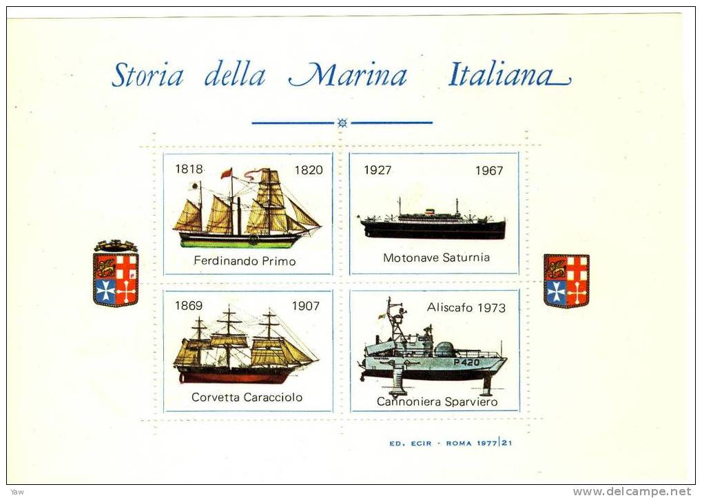 ITALIA 1977  ERINNOFILO. STORIA DELLA MARINA ITALIANA. CON ANNULLO FDC 23.09.1977 NAPOLI.** - Maritiem