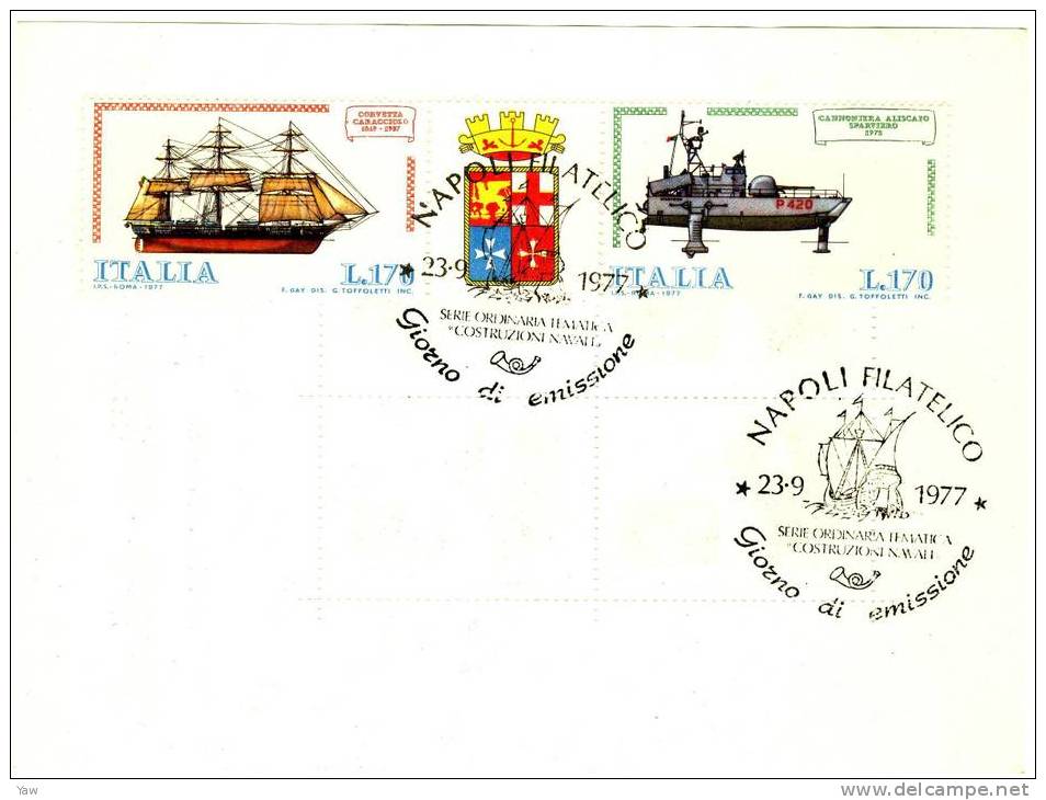 ITALIA 1977  ERINNOFILO. LA MARINA MILITARE ITALIANA, FREGATA ALPINO. CON ANNULLO FDC 23.09.1977 NAPOLI.** - Maritiem