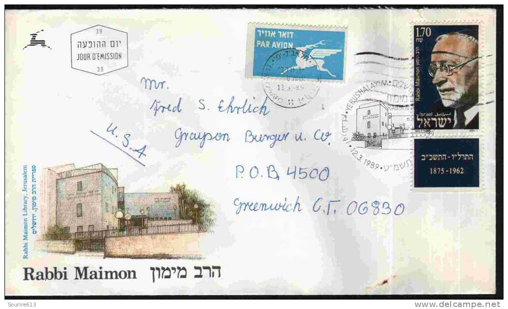 Fdc Israël 1989 Judaisme Rabbi Judah Leib Maimon 1875 1962 - Judaísmo