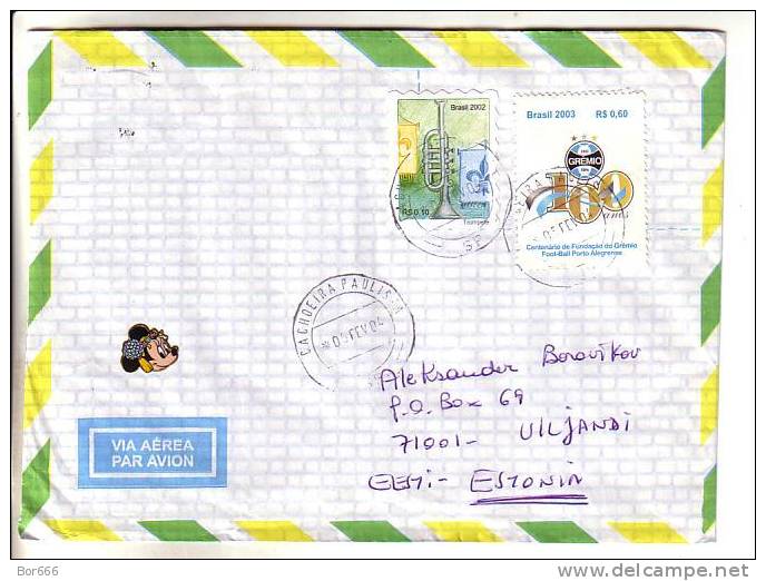 GOOD Postal Cover BRAZIL To ESTONIA 2004 - Nice Stamped: Soccer ; Music - Covers & Documents