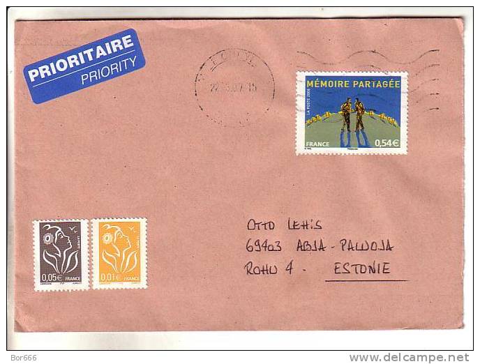 GOOD Postal Cover FRANCE To ESTONIA 2007 - Nice Stamped: Marianne ; Memoire Partagee - Brieven En Documenten