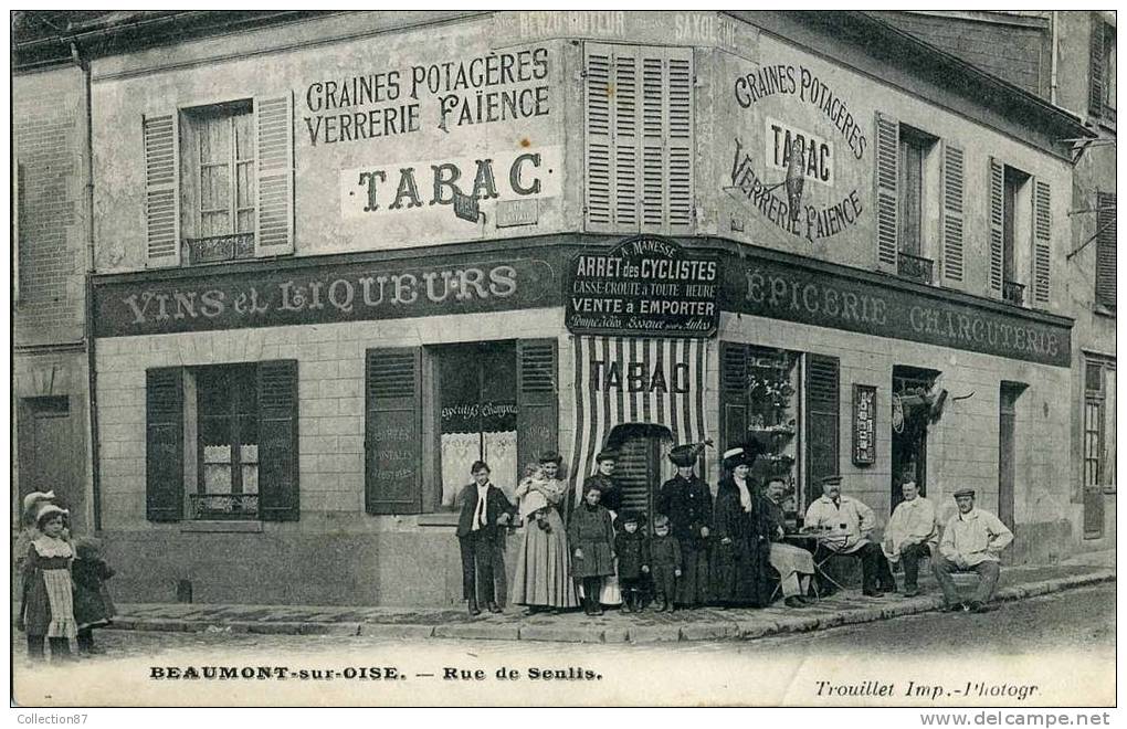 95 - VAL D'OISE - BEAUMONT - RUE De SENLIS Et RUE RASPAIL - EPICERIE CHARCUTERIE  MAISON A. MANESSE - TABAC - ESSENCE - Beaumont Sur Oise