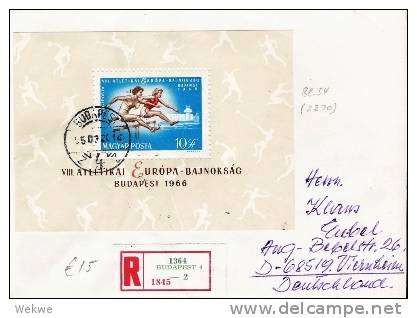 Ung268a/- UNGARN - Block, Auf Brief,  Sportmeisterschaften 1966, Einschreiben - Cartas & Documentos