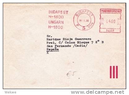 Ung273/ - UNGARN -Freistempel 1981, Nach ¨Spanien, CADIZ - Cartas & Documentos