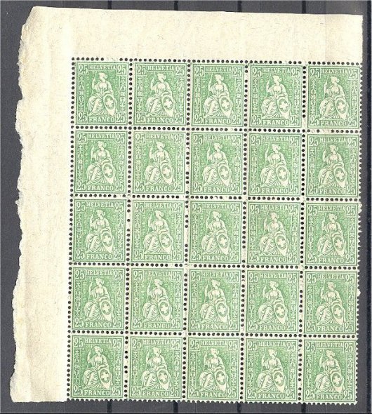 SWITZERLAND - GROUP OF 5 BLOCKS OF 25 - ISSUE 1881 NEVER HINGED	**! - Ongebruikt