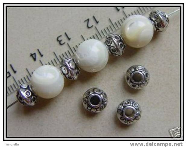 Lot De 10 Perles Intercalaires En Argent Du Tibet Environ 5,5x7,5mm - Perles