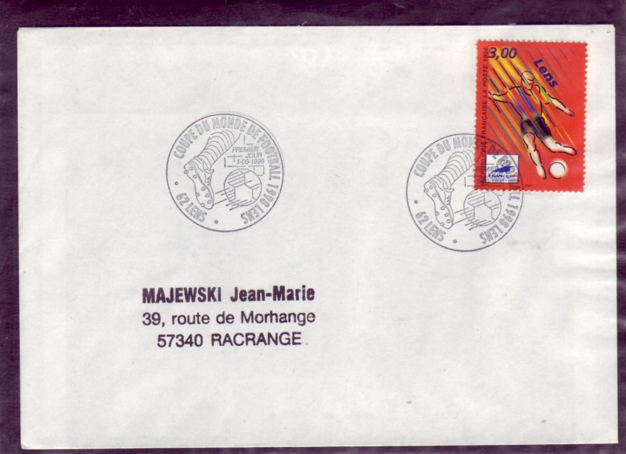 FRANCE  Cachet  1er Jour   Coupe Du Monde Lens  France 1998   Football Soccer  Fussball - 1998 – France