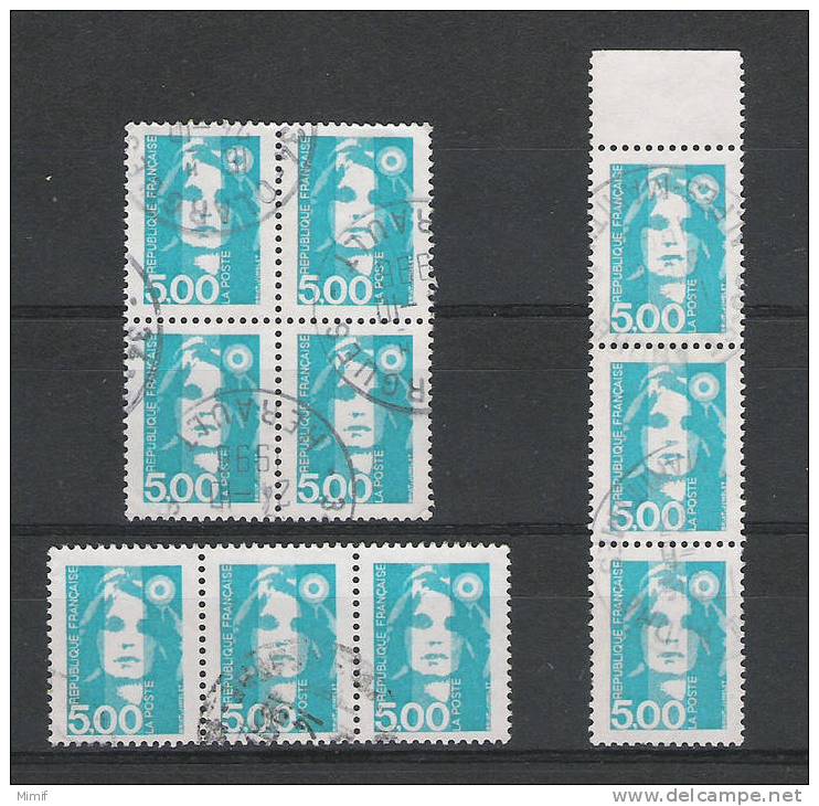 YT  2625 - Le 5.00 Turquoise Oblitéré - Parfait état - 1 Bloc De 4 + 2 Bandes De 3 - 1989-1996 Marianne Du Bicentenaire