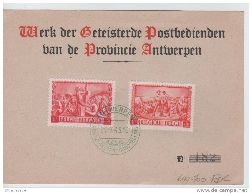 Belgique/Belgie Antwerpen Postzegeltentoonstelling 21/7/1945 TP PZ 699-700 Surtaxe      1244 - ....-1951