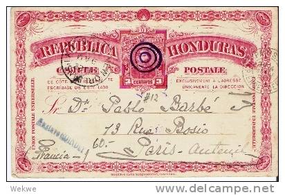 Ho031/  HONDURAS - Ganzsache,  Puerto Cortez 1891, Paris Via N.Orleans Und NY - Honduras