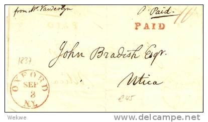 USA001 / Oxford N.Y.1837 NachUtica, Paid,  Mit  Textinhalt - …-1845 Vorphilatelie