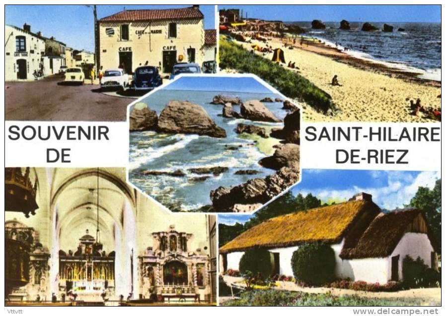 85 - SAINT-HILAIRE-DE-RIEZ : Multivues, Edit. Marlin (non Circulée) Voitures : Renault Dauphine, Peugeot 203 - Saint Hilaire De Riez