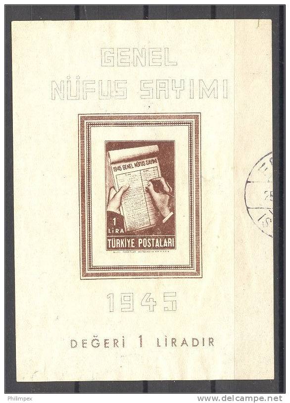 TURKEY, SHEETLET FROM 1945 - CENSUS - USED, MINI TEAR ON TOP - Blocs-feuillets