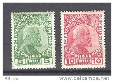 LIECHTENSTEIN, 5 And 10 HELER FIRST ISSUE 1912 HINGED - Neufs