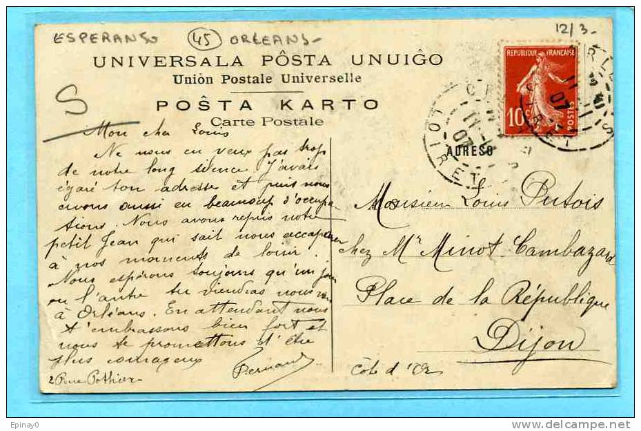 B - ESPERANTO - Jubilé à ORLEANS Le 22/07/1907 - Gare - Tramway - Esperanto