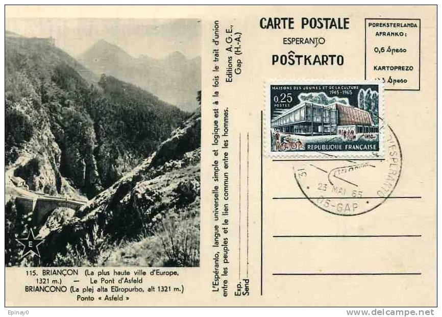 B - ESPERANTO - BRIANCON - Congrés Provencal à GAP Le 23 Mai 1965 - Philatélie - Esperanto