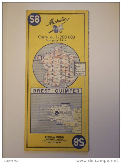 CARTE MICHELIN 58 1970 BREST QUIMPER BRETAGNE FINISTERE COTES-DU-NORD COTES D'ARMOR - Maps/Atlas