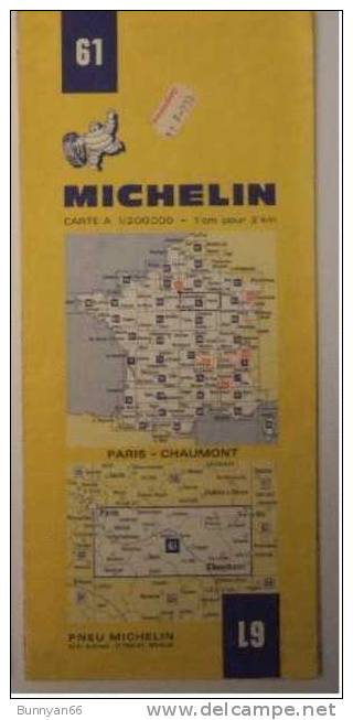 CARTE MICHELIN 61 1969 PARIS CHAUMONT TROYES SEINE AUBE - Karten/Atlanten