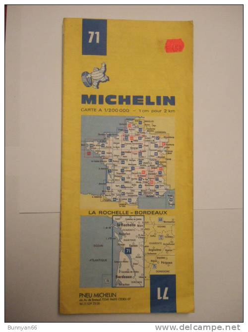 CARTE MICHELIN 71 1968 LA ROCHELLE BORDEAUX CHARENTES ROYAN SAINTONGE AUNIS - Kaarten & Atlas