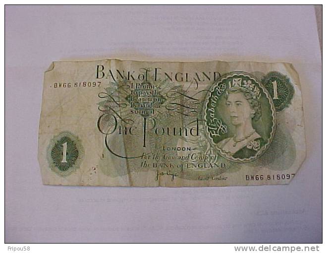 BILLET DE BANQUE - ONE POUND GB BW66 - 1 Pound